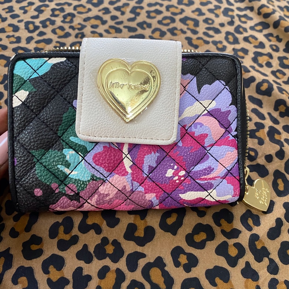 Betsey Johnson wallet & pink and black wristlet